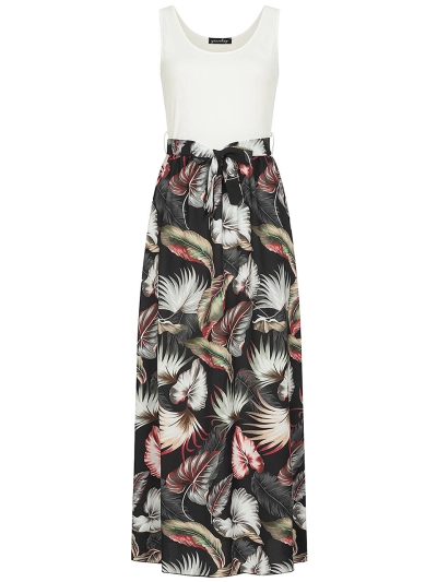Tank Top Maxi Dress with Tropical Print Black