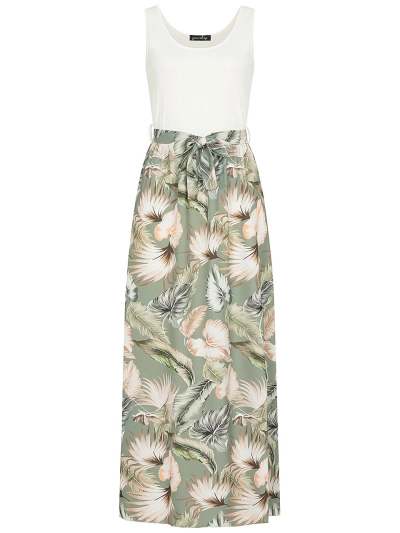 Tank Top Maxi Dress with Tropical Print Green